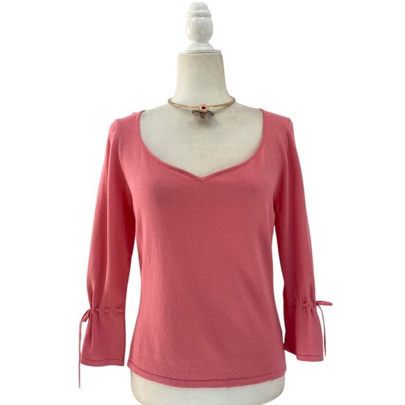 Shu Shu Sweetheart Neckline Pink Women's Top with Sleeve Ties - Picture 8 of 8
